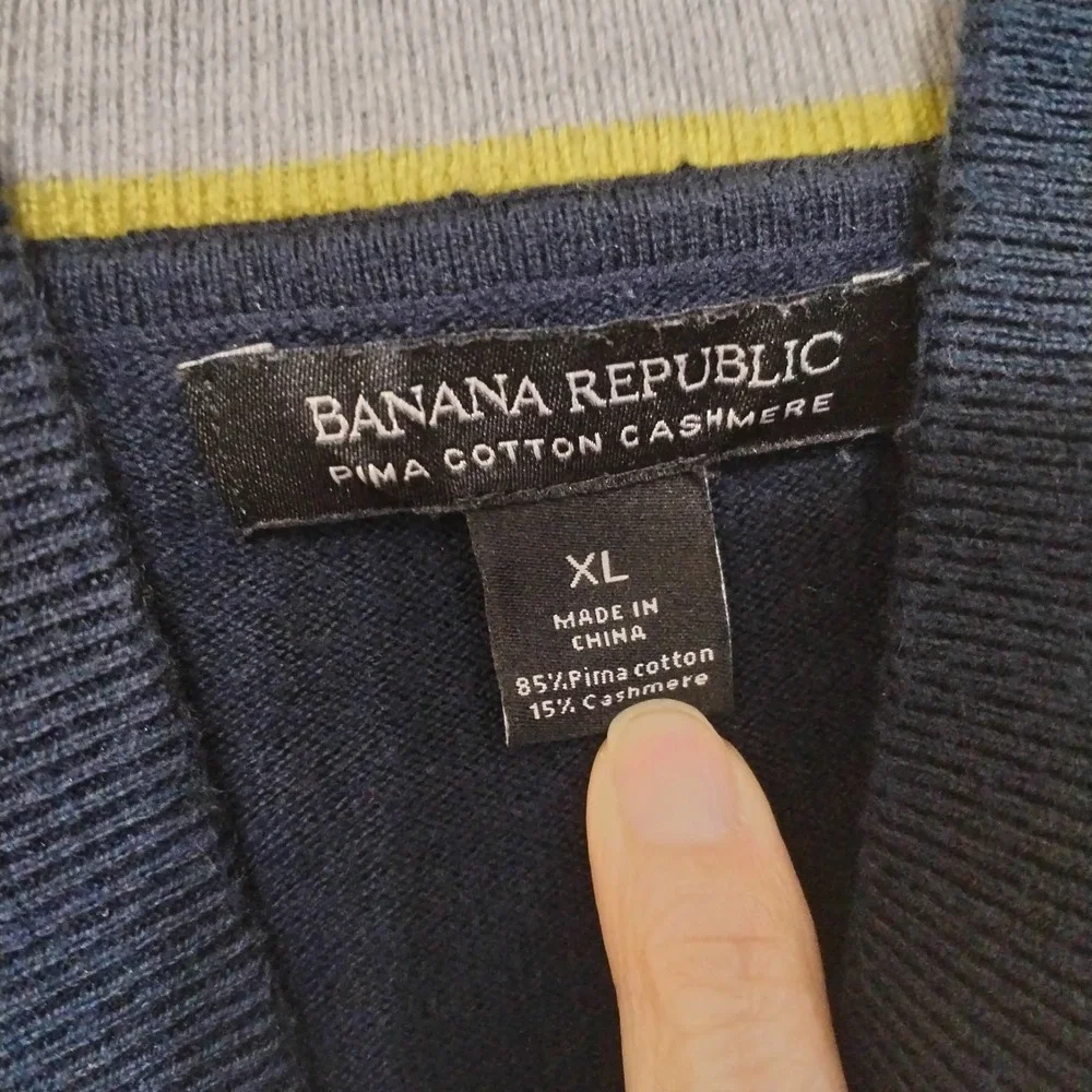 Banana Republic‎ Mens XL Cashmere Pima Cotton 1/4 Zip Pullover Sweater Navy Blue